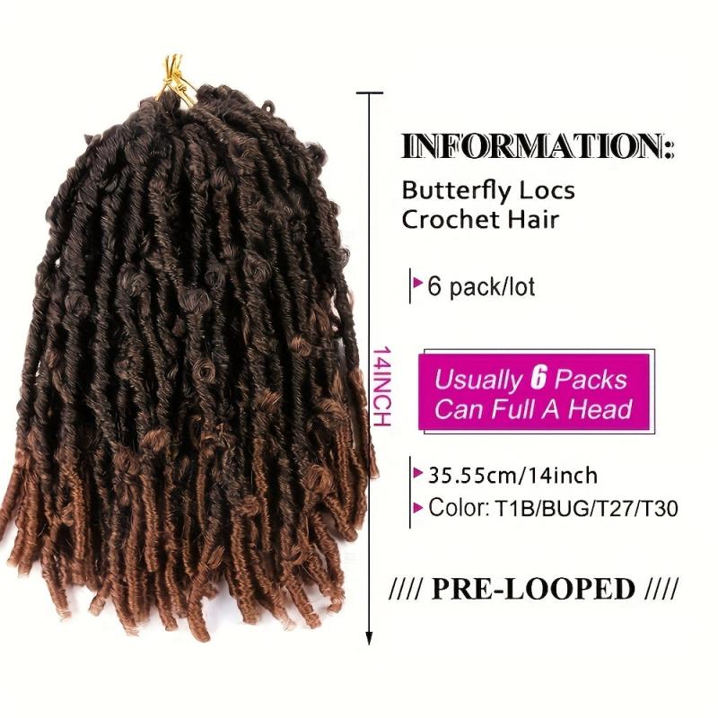 6pack 14inch Butterfly Locs Crochet Hair Distressed Faux Locs Hair Extension