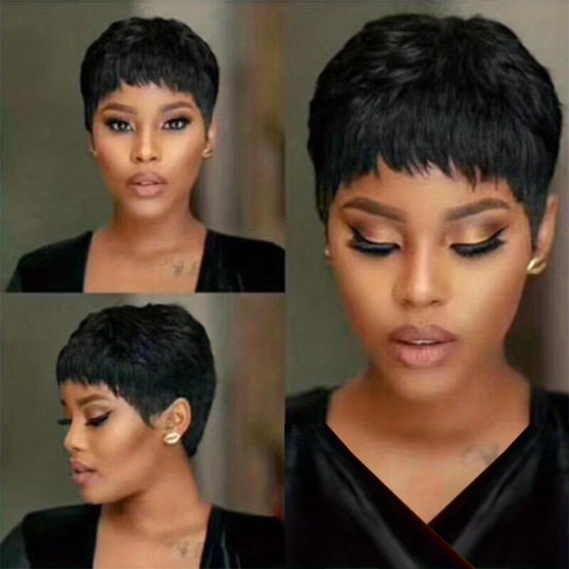 10 16 Cm Short Synthetic Hair Pixie Wigs with Bangs