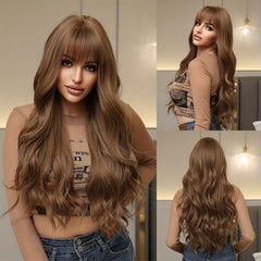 66cm Pink Curly Wavy Hair Wigs Middle Part Synthetic Hair None Lace for Women