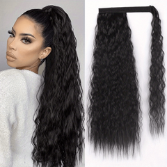 8 Cm Long Wavy Ponytail Extensions With Magic Paste Synthetic Hairpiece