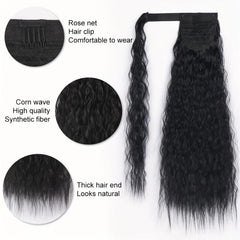 8 Cm Long Wavy Ponytail Extensions With Magic Paste Synthetic Hairpiece