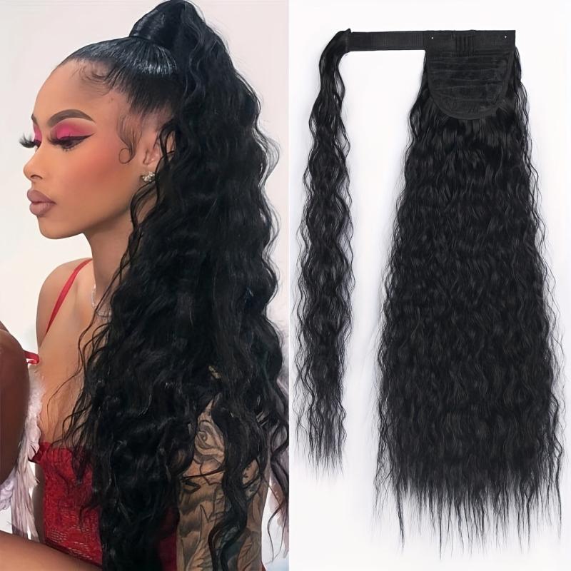 8 Cm Long Wavy Ponytail Extensions With Magic Paste Synthetic Hairpiece