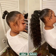 8 Cm Long Wavy Ponytail Extensions With Magic Paste Synthetic Hairpiece