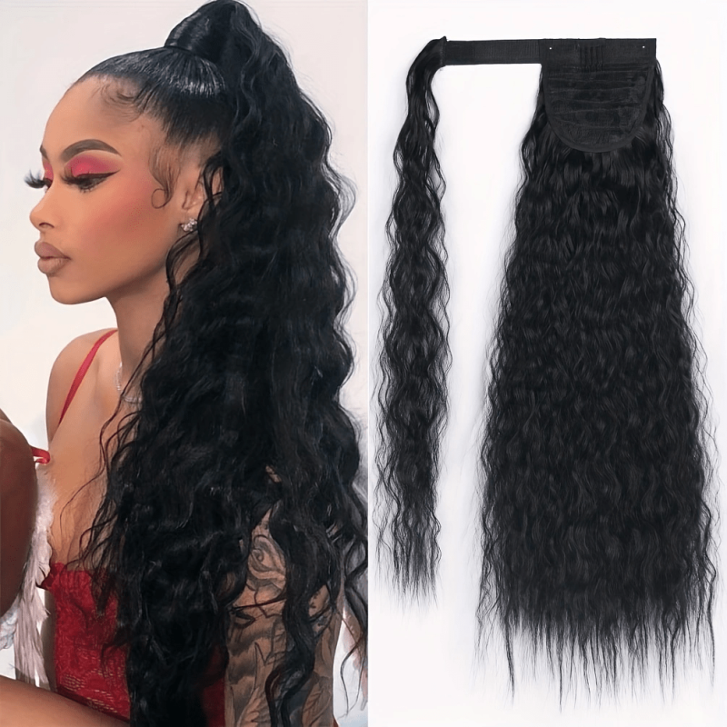 8 Cm Long Wavy Ponytail Extensions With Magic Paste Synthetic Hairpiece