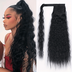 8 Cm Long Wavy Ponytail Extensions With Magic Paste Synthetic Hairpiece