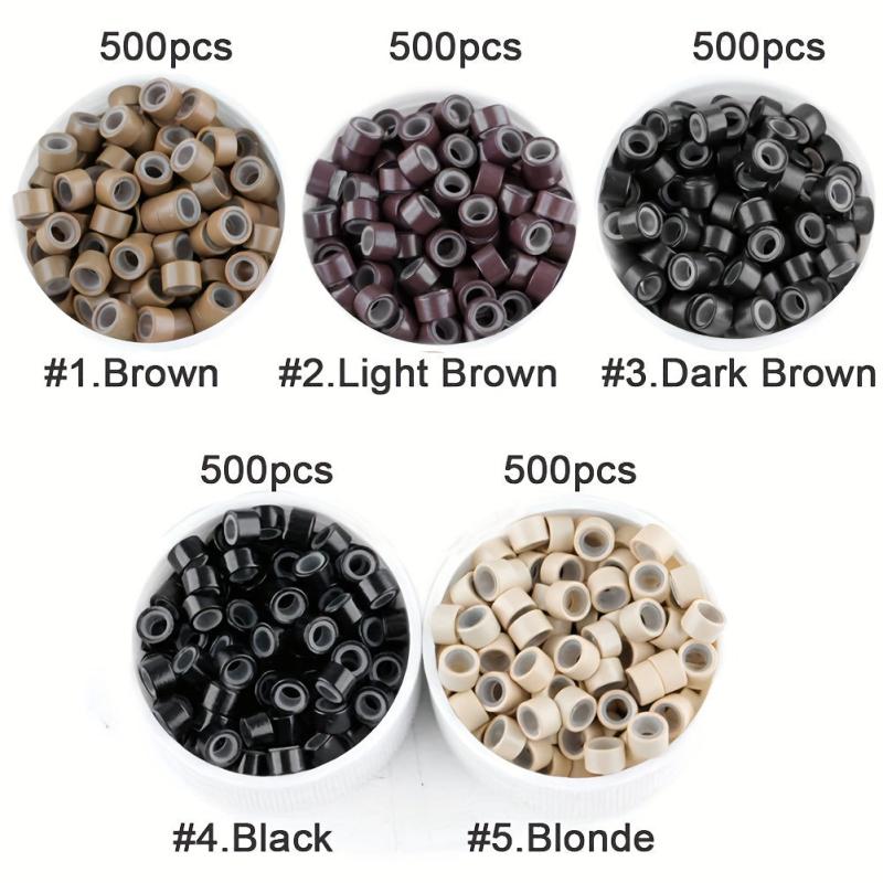 500Pcs Silicone Micro Link Rings 5mm Lined Beads For I Tip Hair Extensions