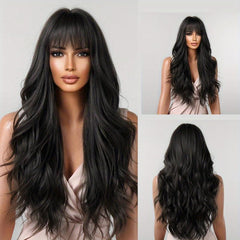 66 04 Cm Pink Long Curly Wigs With Bangs Synthetic Hair Replacement Wigs