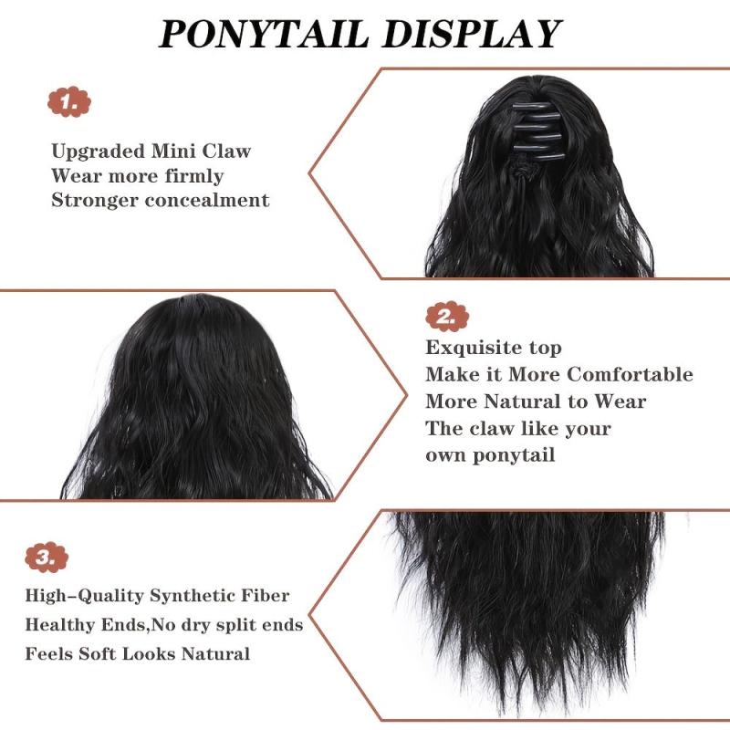 Short Curly Wavy Ponytail Extensions Claw Clip Synthetic Fiber Hair Extensions