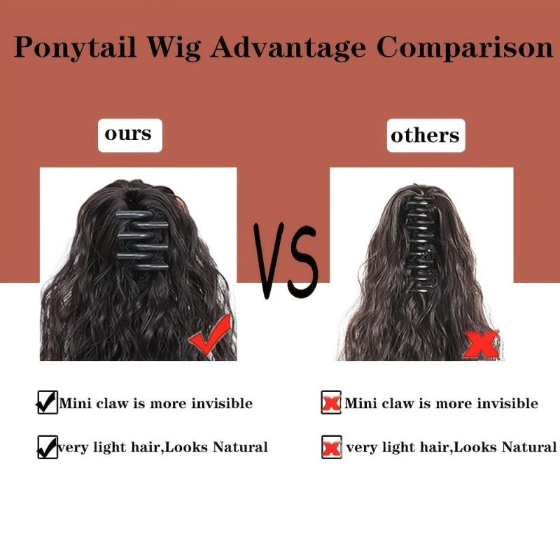 Short Curly Wavy Ponytail Extensions Claw Clip Synthetic Fiber Hair Extensions