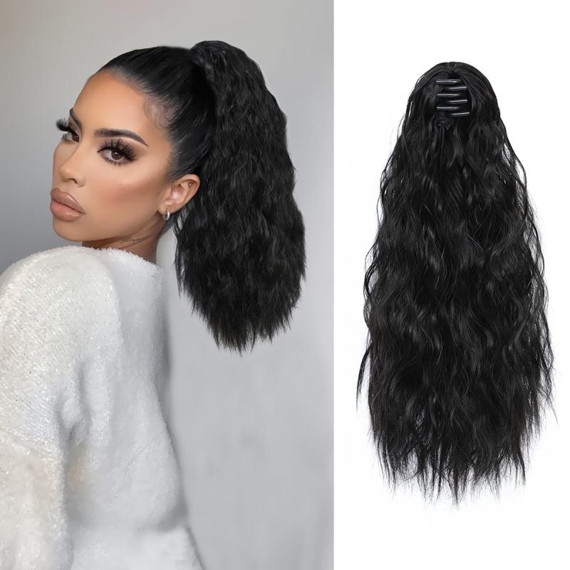 Short Curly Wavy Ponytail Extensions Claw Clip Synthetic Fiber Hair Extensions