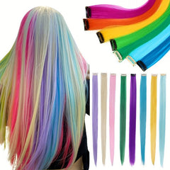 6 pcs Multicolored Clip In Hair Extensions for Parties Halloween and Cosplay