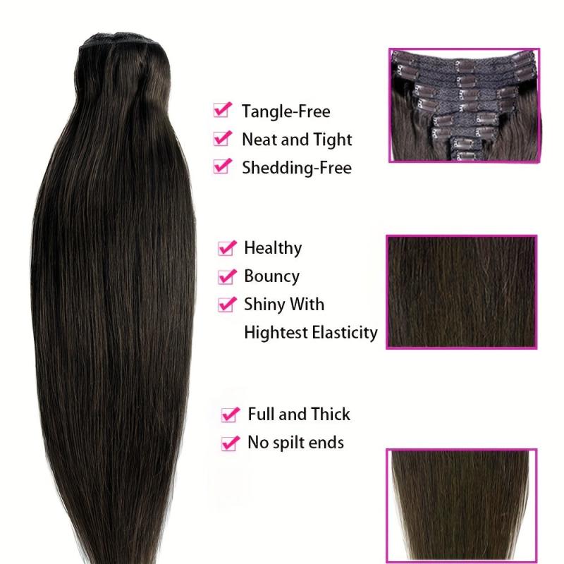 Double Weft Human Hair Clip In Extensions 120g 8pcs 24 inches