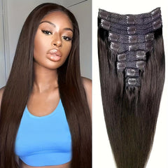 Double Weft Human Hair Clip In Extensions 120g 8pcs 24 inches