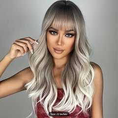 Ombre Long Curly Wavy Wig With Bangs Synthetic Wig Heat Resistant