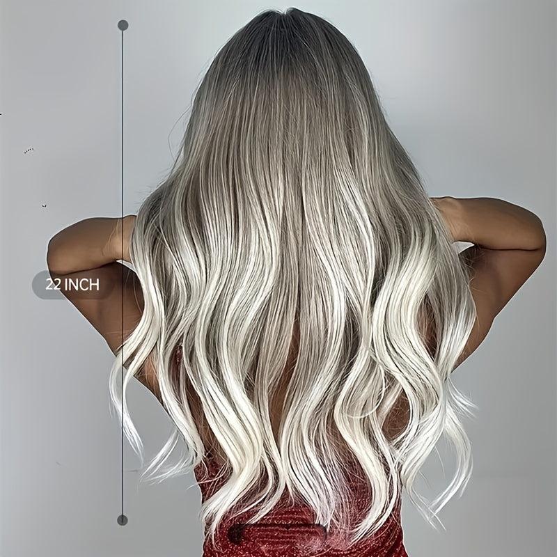 Ombre Long Curly Wavy Wig With Bangs Synthetic Wig Heat Resistant