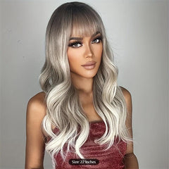 Ombre Long Curly Wavy Wig With Bangs Synthetic Wig Heat Resistant