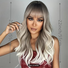 Ombre Long Curly Wavy Wig With Bangs Synthetic Wig Heat Resistant