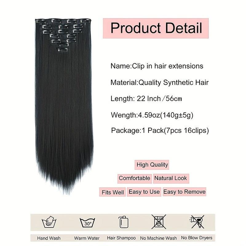 7pcs Heat Resistant Synthetic Clip In Hair Extensions Straight Hair Pieces
