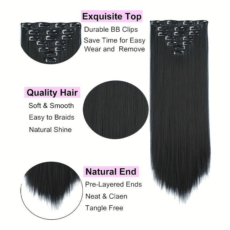 7pcs Heat Resistant Synthetic Clip In Hair Extensions Straight Hair Pieces