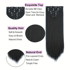 7pcs Heat Resistant Synthetic Clip In Hair Extensions Straight Hair Pieces