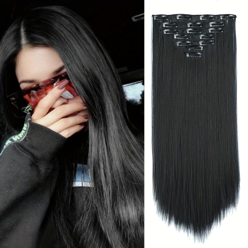 7pcs Heat Resistant Synthetic Clip In Hair Extensions Straight Hair Pieces