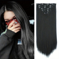 7pcs Heat Resistant Synthetic Clip In Hair Extensions Straight Hair Pieces