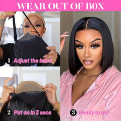 HD Lace Closure Bone Straight Bob Wig 100 Human Hair Short Wig