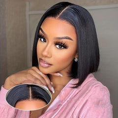 HD Lace Closure Bone Straight Bob Wig 100 Human Hair Short Wig