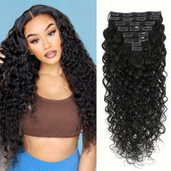 8 Pcs Natural Water Wave Clip In Hair Extensions Brazilian Virgin Human Hair