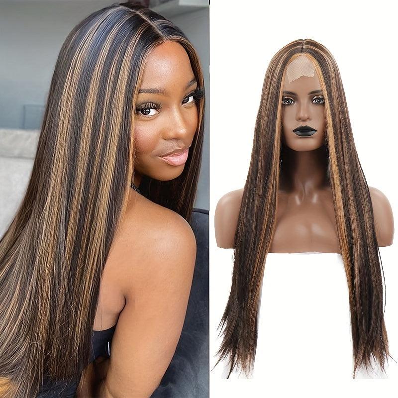 Long Straight Lace Front Wig Middle Part Silky Synthetic Wig For Women