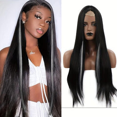 Long Straight Lace Front Wig Middle Part Silky Synthetic Wig For Women