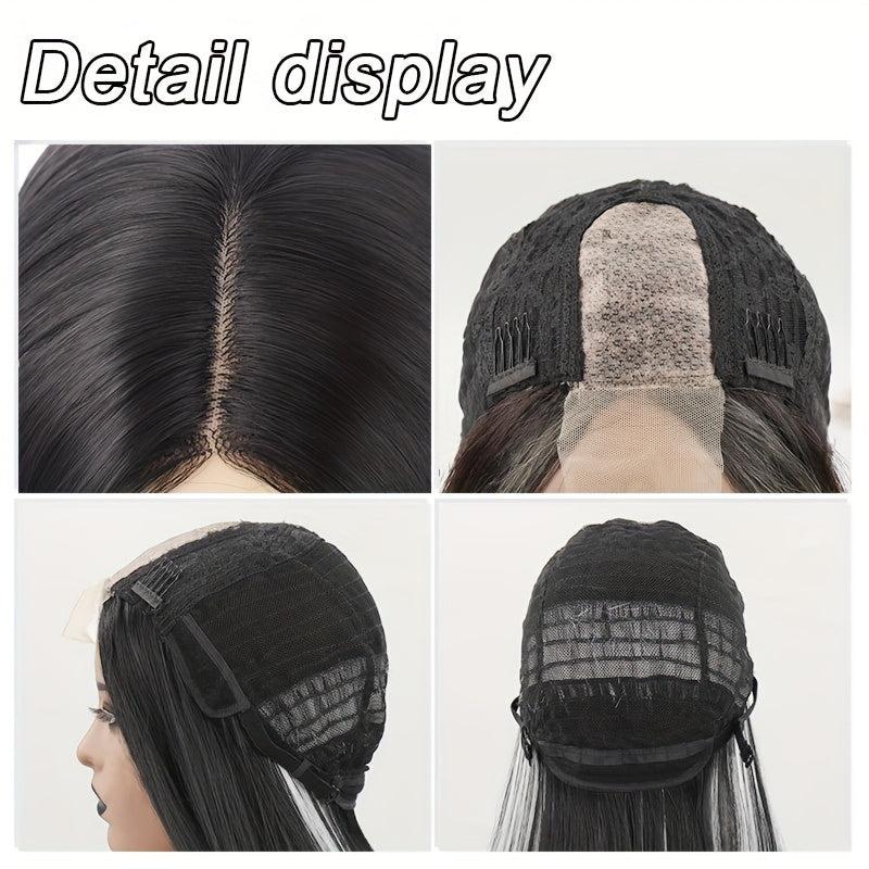 Long Straight Lace Front Wig Middle Part Silky Synthetic Wig For Women