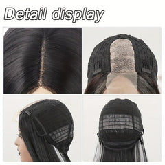 Long Straight Lace Front Wig Middle Part Silky Synthetic Wig For Women