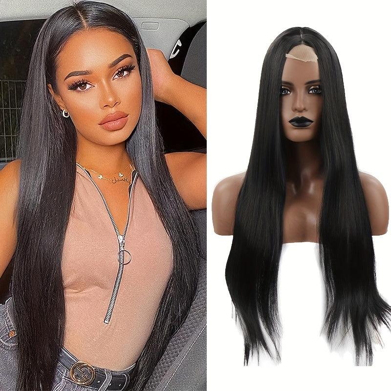 Long Straight Lace Front Wig Middle Part Silky Synthetic Wig For Women