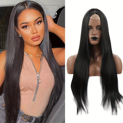 Long Straight Lace Front Wig Middle Part Silky Synthetic Wig For Women