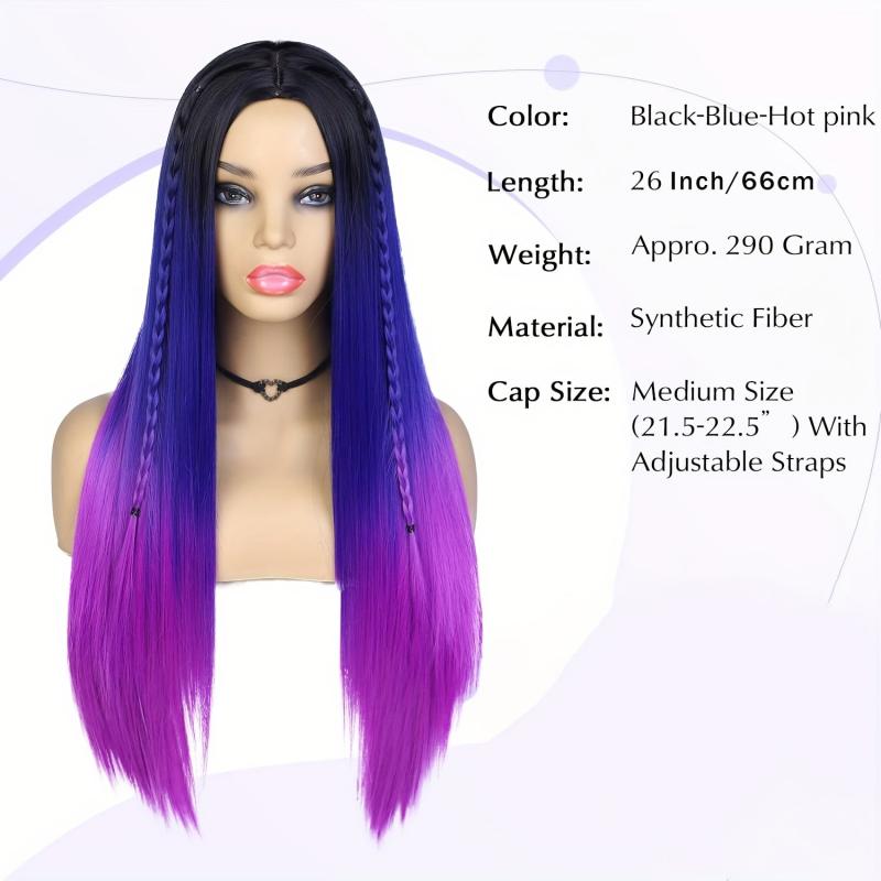 Long Ombre Rainbow Mermaid Purple Wigs for Women 26 Inches