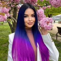 Long Ombre Rainbow Mermaid Purple Wigs for Women 26 Inches