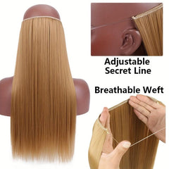 55 88 cm Straight Fish Line Hair Extensions No Clips Heat Resistant Fiber