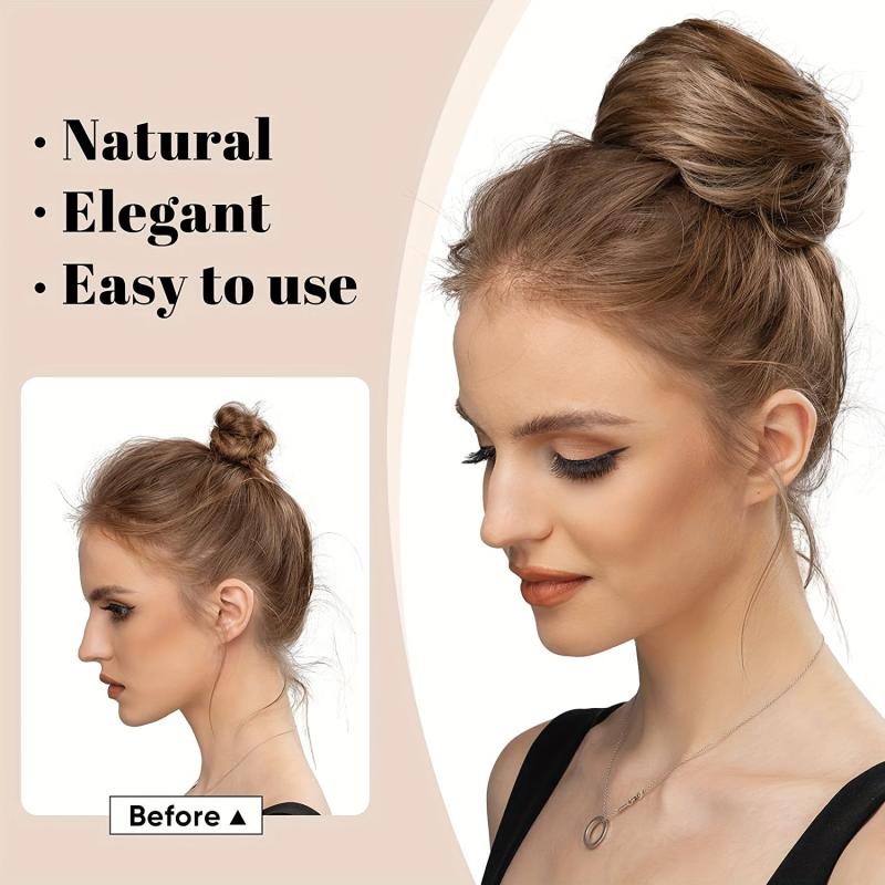 Brown Hair Bun Elastic Band Messy Wavy Curly Updo Scrunchies Y2K