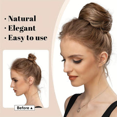 Brown Hair Bun Elastic Band Messy Wavy Curly Updo Scrunchies Y2K