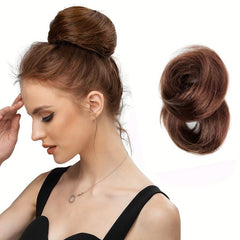 Brown Hair Bun Elastic Band Messy Wavy Curly Updo Scrunchies Y2K