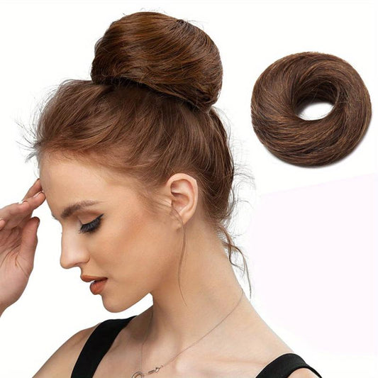 Brown Hair Bun Elastic Band Messy Wavy Curly Updo Scrunchies Y2K