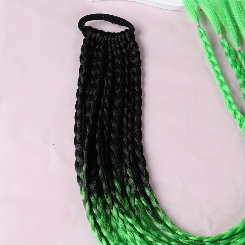 Green Braided Hairpieces Long Synthetic Wig for Women 12 Pcs Set