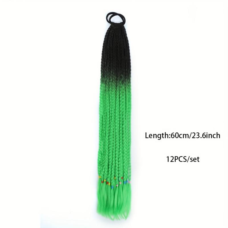 Green Braided Hairpieces Long Synthetic Wig for Women 12 Pcs Set