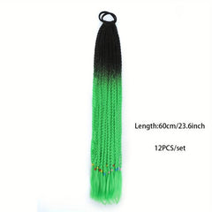 Green Braided Hairpieces Long Synthetic Wig for Women 12 Pcs Set