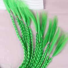 Green Braided Hairpieces Long Synthetic Wig for Women 12 Pcs Set