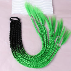Green Braided Hairpieces Long Synthetic Wig for Women 12 Pcs Set
