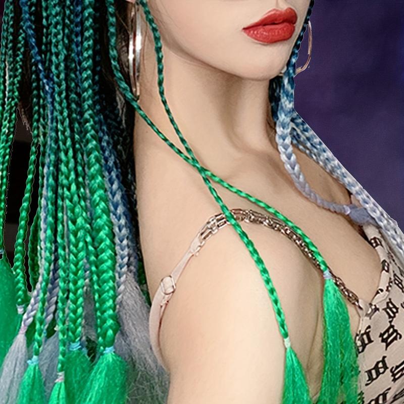 Green Braided Hairpieces Long Synthetic Wig for Women 12 Pcs Set