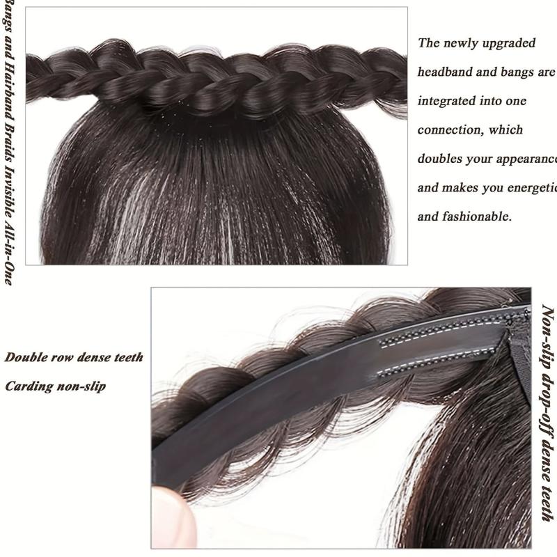 Synthetic Hair Bang With Twist Braid Headband Hair Hoop Fringe Extensions
