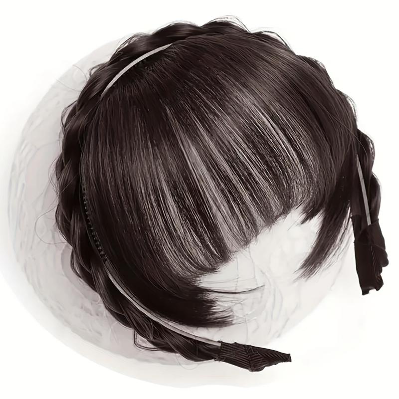 Synthetic Hair Bang With Twist Braid Headband Hair Hoop Fringe Extensions